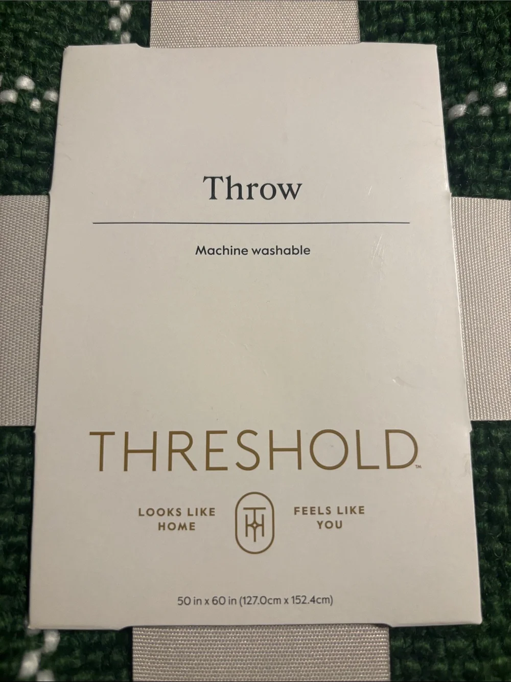 Threshold Green Woven Throw Blanket with White Accent 50”x 60”